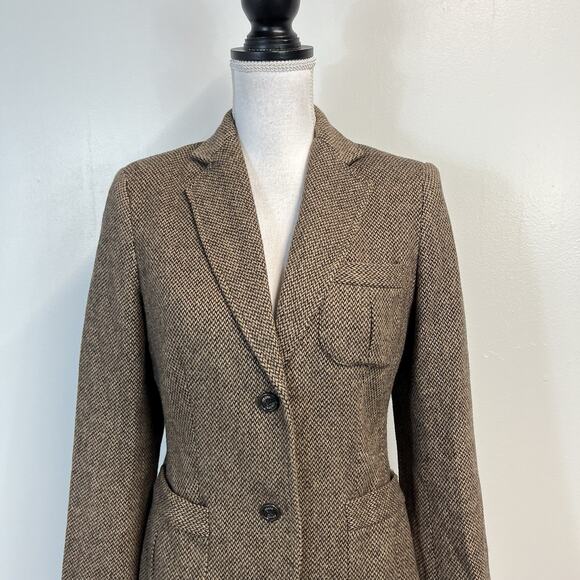Chaps Blazer Jacket Sz 4 Brown Tweed Wool Rider Equestrian Polo Career Casual - Picture 2 of 10